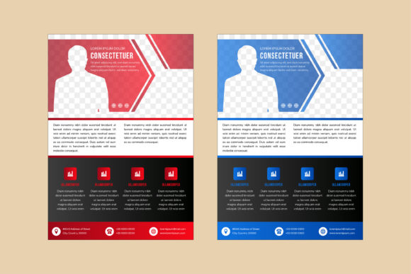 Red Blue Vertical Flyer Arrow Hexagon Design Template